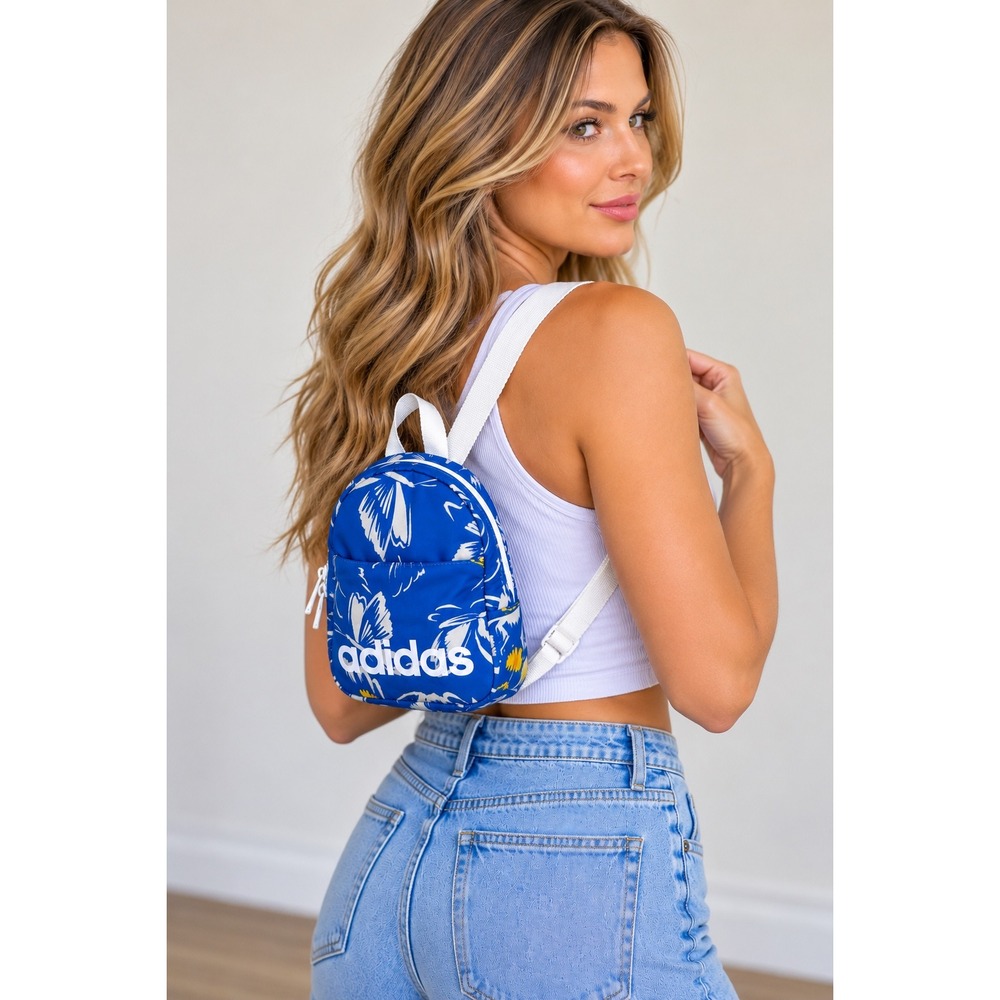 Adidas Mini Backpack Womens One Size Blue Floral Butterfly Print 978026-K